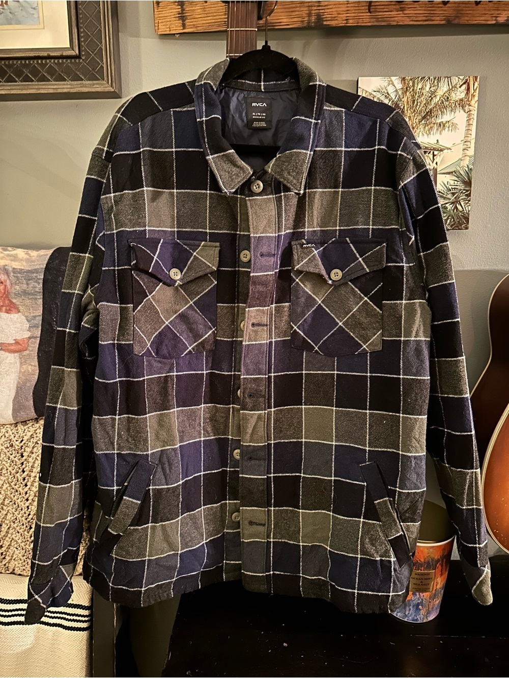 RVCA Men's Plaid Shirt in Navy, Green & Black